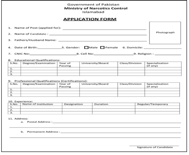 Ministry of Narcotics Jobs 2022 Application Form